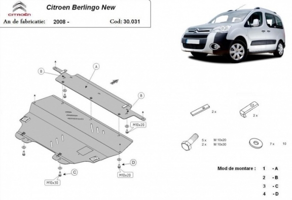 Steel skid plate for Citroen Berlingo