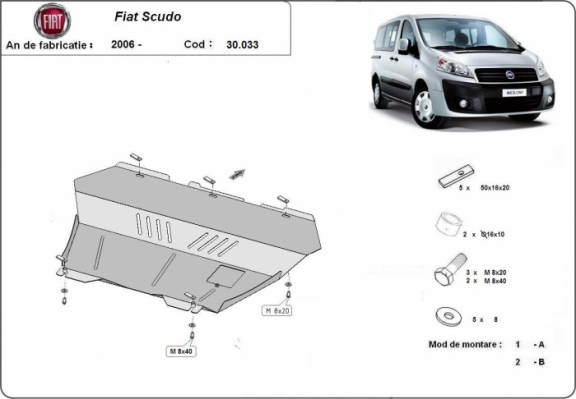 Steel skid plate for the protection of the engine and the gearbox for Fiat Scudo