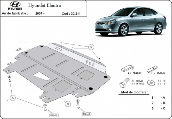 Steel skid plate for Hyundai Elantra 1