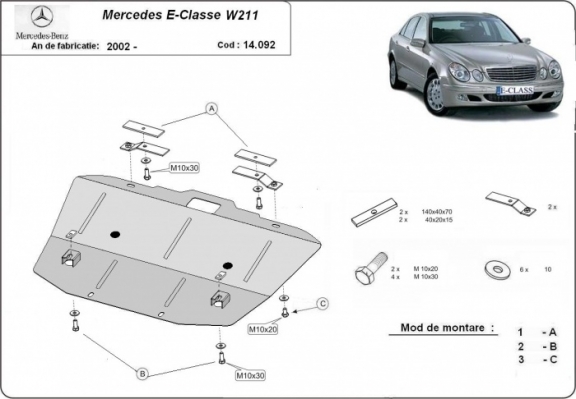 Steel skid plate for Mercedes E-Classe W211