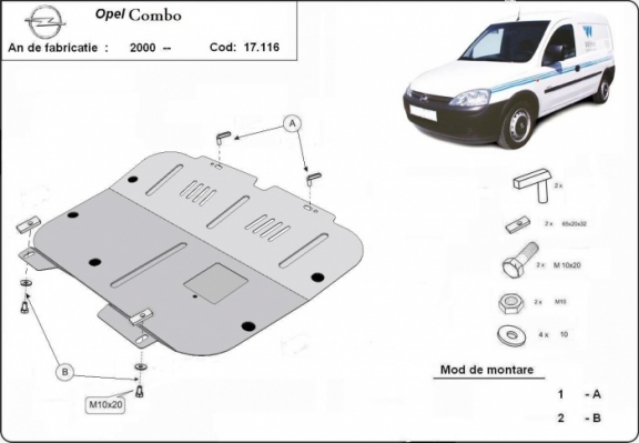 Steel skid plate for Opel Combo C 