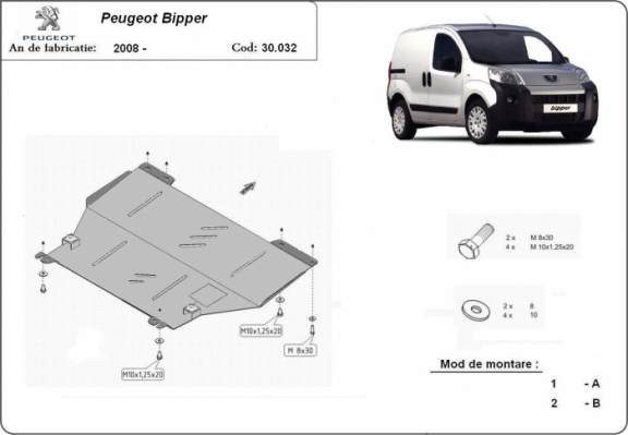 Steel skid plate for Peugeot Bipper