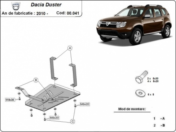 Steel differential skid plate for Dacia Duster