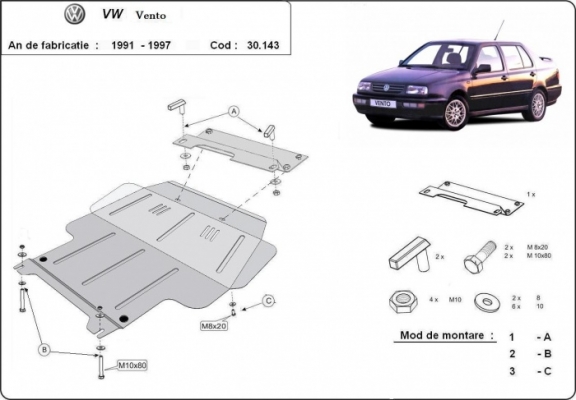 Steel skid plate for Volkswagen Vento