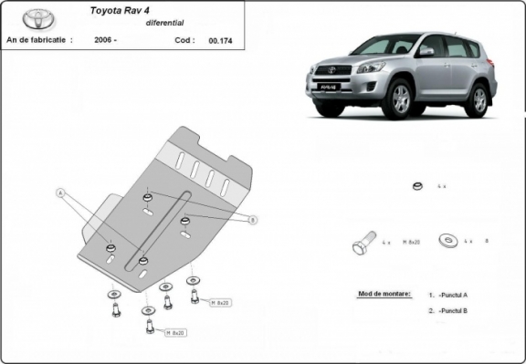 Steel differential skid plate for Toyota RAV 4