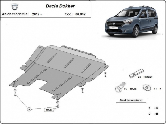 Steel skid plate for Dacia Dokker