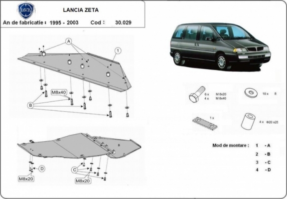 Steel skid plate for the protection of the engine and the gearbox for Lancia Zeta