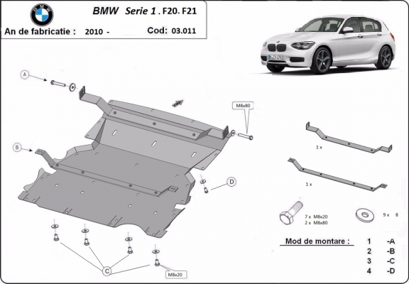 Steel skid plate for BMW Seria 1 F20/F21