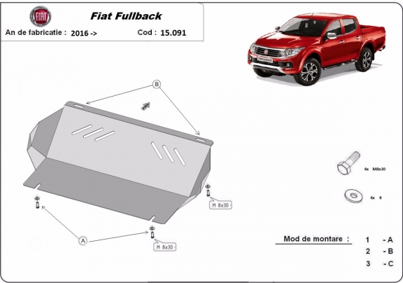 Steel radiator skid plate for Fiat Fullback