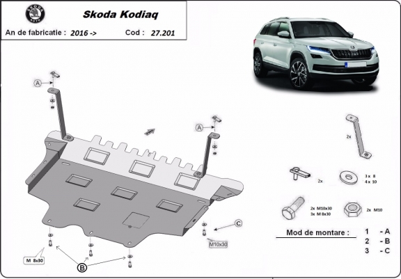 Steel skid plate for Skoda Kodiaq