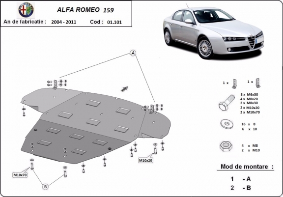 Steel skid plate for Alfa Romeo 159