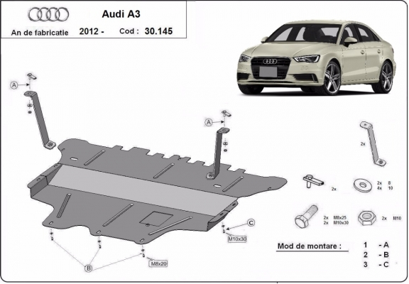 Steel skid plate for Audi A3 (8V)