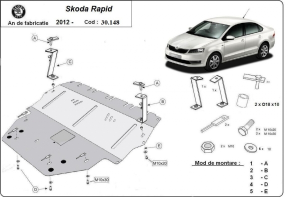Steel skid plate for Skoda Rapid