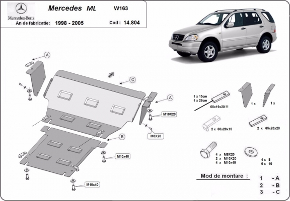 Steel skid plate for Mercedes ML W163