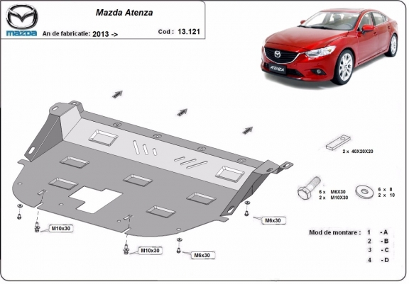 Steel skid plate for Mazda Atenza
