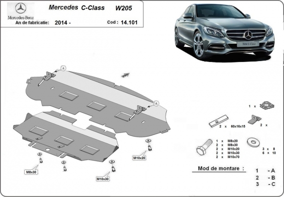 Steel skid plate for Mercedes C-Class W205