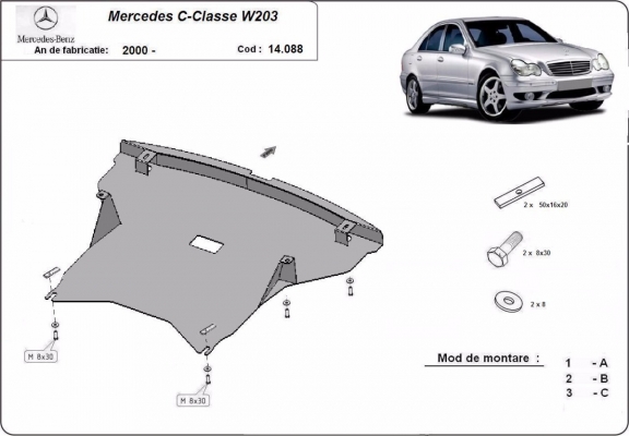 Steel skid plate for Mercedes C-Class W203