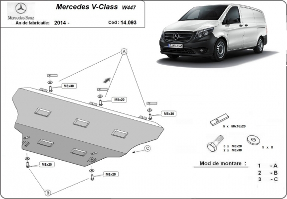 Steel skid plate for Mercedes V-Classe W447, 4x2, 1.6 D