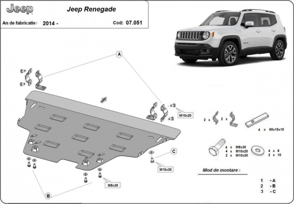 Steel skid plate for Jeep Renegade