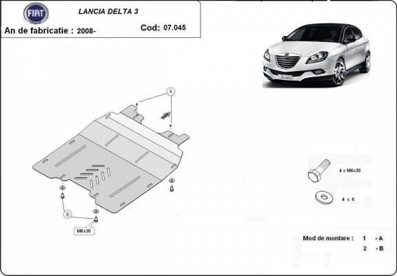Steel skid plate for the protection of the engine and the gearbox for Lancia Delta 3