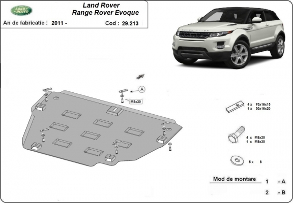 Steel skid plate for Range Rover Evoque