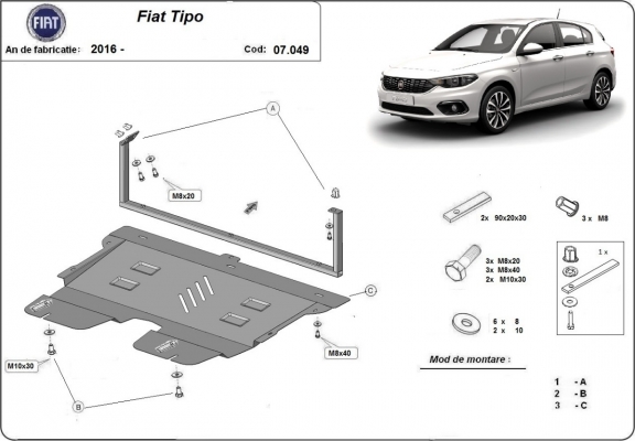 Steel skid plate for Fiat Tipo