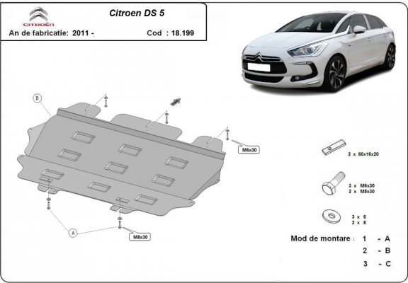 Steel skid plate for Citroen DS5