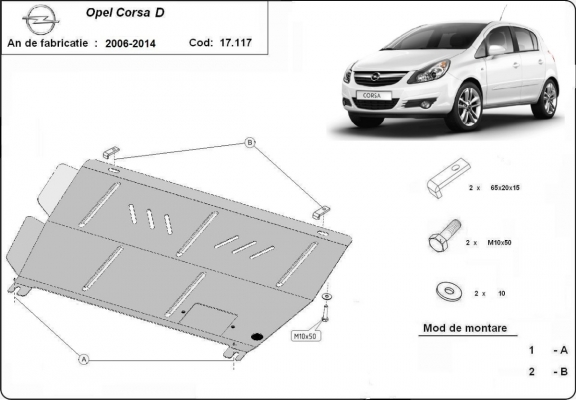 Steel skid plate for Opel Corsa D