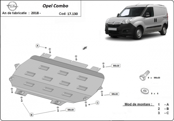 Steel skid plate for Opel Combo E 