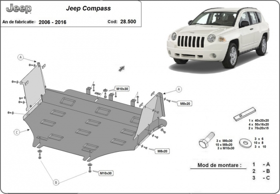 Steel skid plate for Jeep Compass