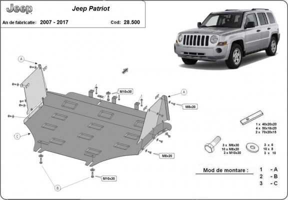 Steel skid plate for Jeep Patriot