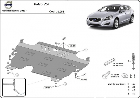 Steel skid plate for Volvo  V60