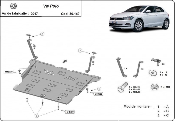 Steel skid plate for VW Polo