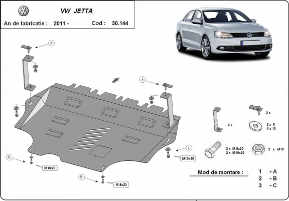 Steel skid plate for Volkswagen VW Jetta