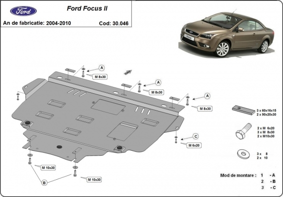 Steel skid plate for Ford Focus 2