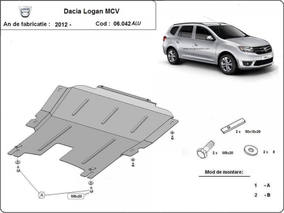 Aluminum skid plate for DACIA LOGAN MCV