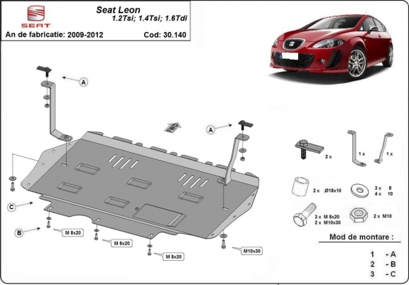 Steel skid plate for the protection of the engine and the gearbox for Seat Leon Mk2