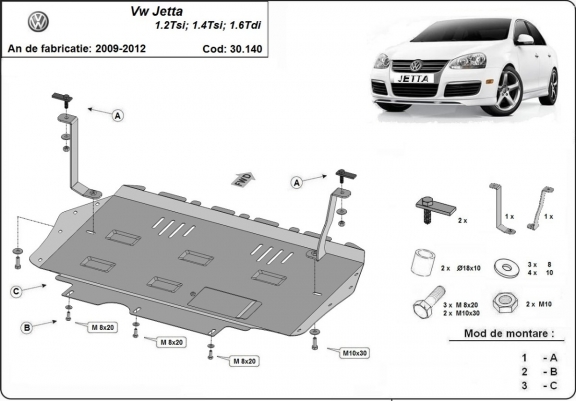 Steel skid plate for VW Jetta