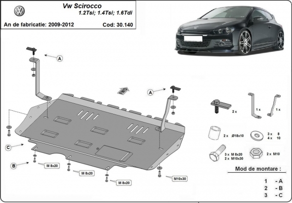 Steel skid plate for Volkswagen Scirocco