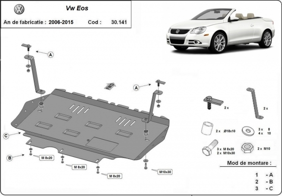 Steel skid plate for VW Eos