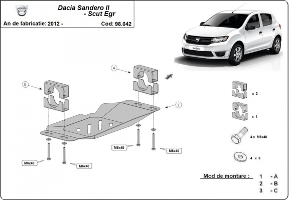 Steel skid plate for Stop&Go system, EGR  Dacia Sandero 2