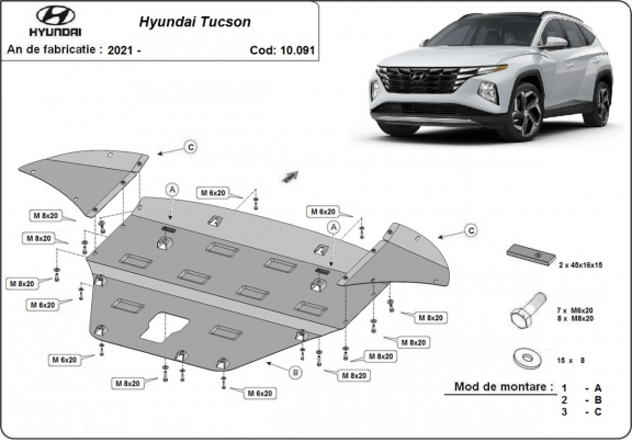 Steel skid plate for Hyundai Tucson