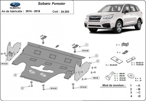 Steel skid plate for Subaru Forester 4