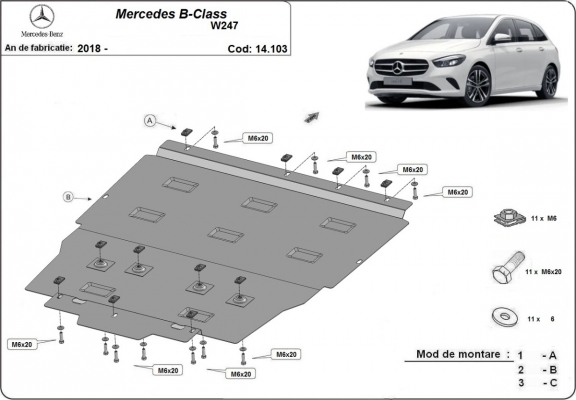 Steel skid plate for Mercedes B-Class W247