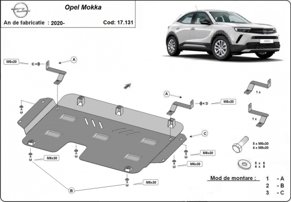 Steel skid plate for Opel Mokka B
