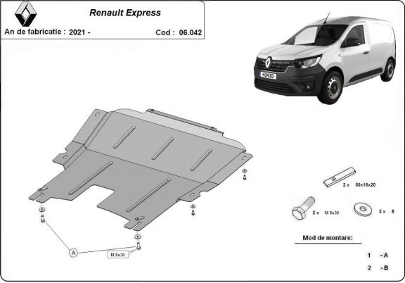 Steel skid plate for Renault Express