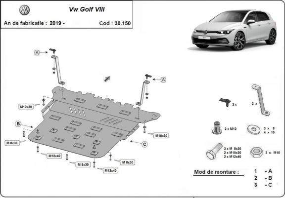 Steel skid plate for VW Golf  8