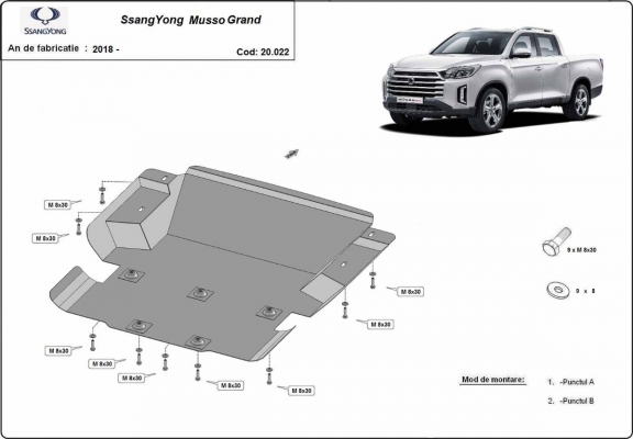 Steel skid plate for Ssangyong Musso Grand