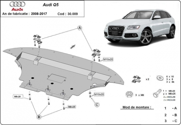 Steel skid plate for Audi Q5