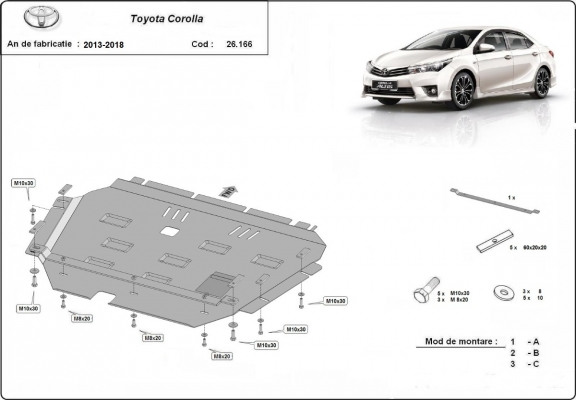 Steel skid plate for Toyota Corolla